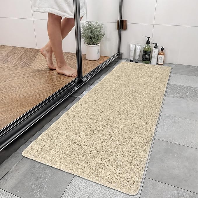 Bathtub Mat Non Slip, 47x17 Inch Shower Mats for Inside Shower, PVC Loofah Bathroom Mat Quick Dry with Drain Hole, Phthalate-Free Bath Mats for Shower Bathroom Tub and Wet Areas (Beige)