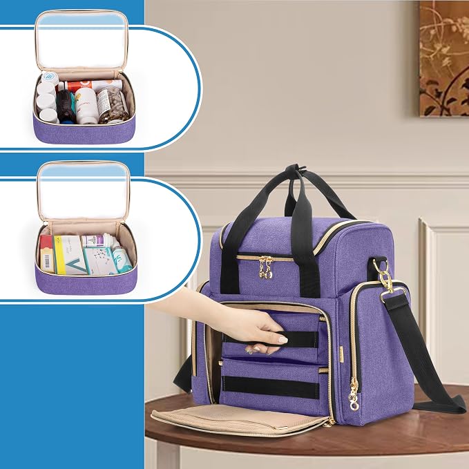 LUXJA Large Medicine Bag with 2 Removable Cases, Purple | Medicine Storage Bag with Multiple Pockets, Pill Bottle Organizer with Shoulder Strap, Trolley Sleeve for Travel or Home