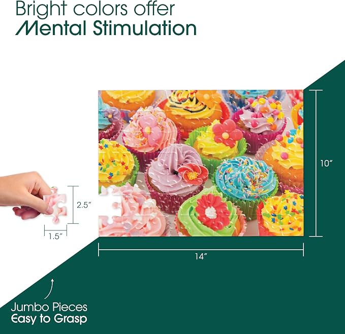 Keeping Busy Cupcake Dementia Puzzles Activities for Seniors | Alzheimer Products for Elderly Patients | Fun Memory Game Toy & Cognitive Brain for Senior Citizens w/Memory Loss or Alzheimers 63 PC
