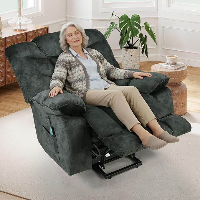 HAOMARKETS Oversized Power Lift Recliner Set of 2 with Massage and Heat for Elderly, Electric Lifting Reclining Chair with Side Pockets and USB Port for Living Room, Dark Green