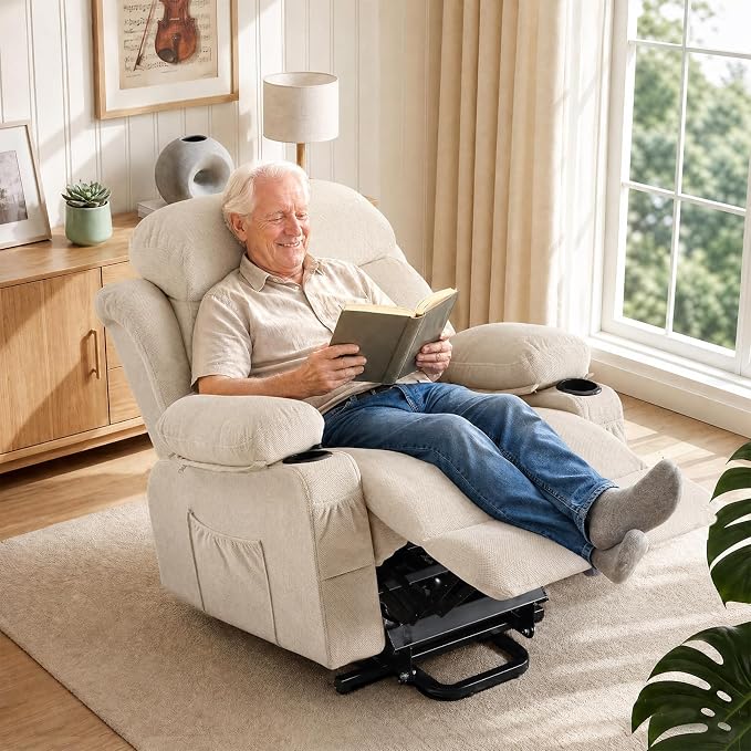 Electric Power Lift Recliner Chair Sofa with Massage and Heat for Elderly,Lift Chair with Cup Holder & Side Pockets for Living Room