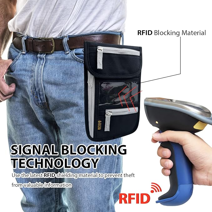 Travel Neck Wallet, RFID Blocking Passport Holder with Adjustable Neck Strap for Men and Women to Keep Cash, Credit Cards and Travel Documents Safe - Black
