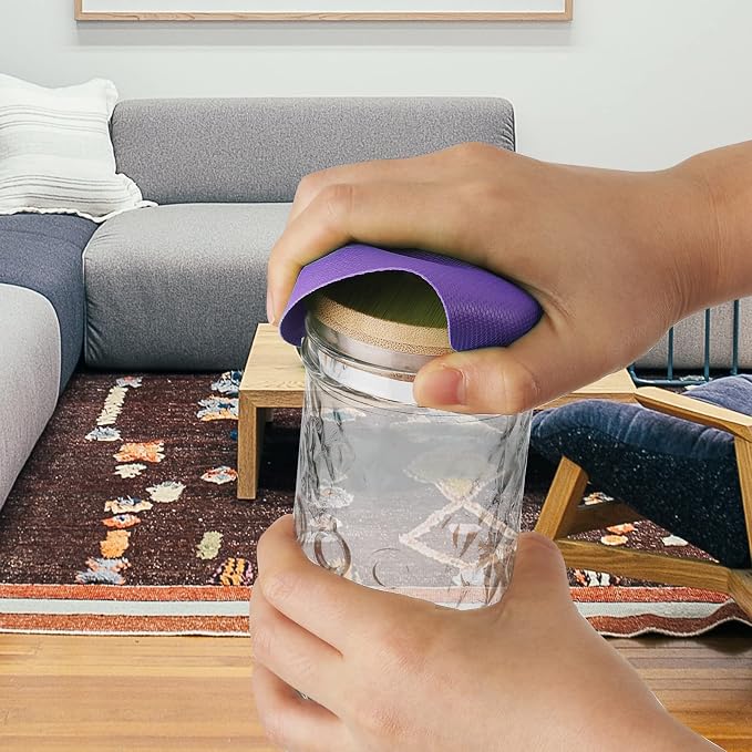 LUTER 4pcs Jar Opener, Rubber, Multi-function Silicone Bottle Opener for Seniors with Weak Hands Lid Cap Gripper Pads Kitchen Coasters Gadgets(Grey, Purple)