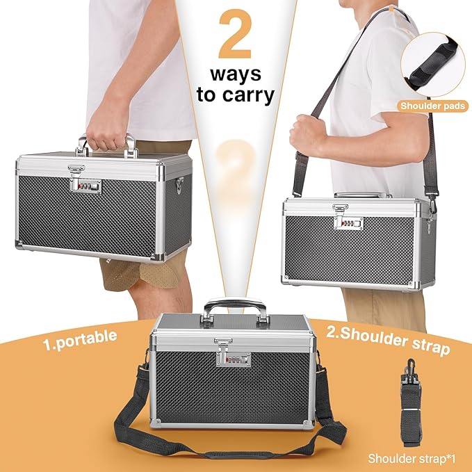 Medicine Lock Box with Combination Lock - 11.2 x 7.6 x 7.6 Inches - First Aid Safe Medication Storage Box, Medications and Personal Items, Safe Boxes for Home and Outdoor - Black