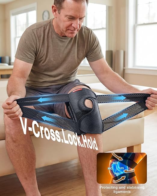 changenow Meniscus Knee Brace for Women and Men,[Ultra Breathable & V-Straps] Knee Support with Side Stabilizers,for Meniscus Tear,Knee Pain,Arthritis,MCL,ACL Injuries-Knee Wrap(X-Large)