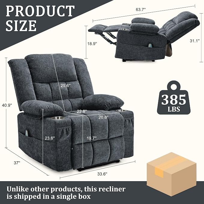 Korser Recliner Chair for Adults, Wall Hugger RV Recliner with Massage and Heating, Zero-Gravity Recliners, Electric Power Recliner Chair for Living Room, Bedroom, Home, Theater Seating (Darkgrey)