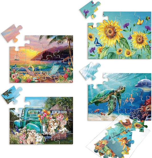 Kathfly 4 Pack 16 Large Jigsaw Puzzles Dementia Alzheimer's Products and Activities for Alzheimer's Cognitive Products Easy Puzzle for The Elderly Seniors with 1 Storage Bag, 4 Style(Classic)