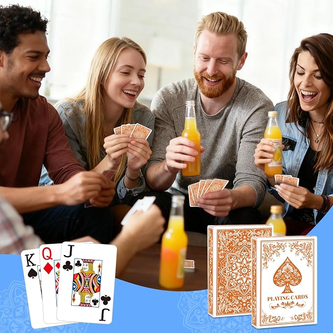 Playing Cards, Deck of Cards, Poker Cards, Jumbo Poker Size Large Print Playing Cards for Adults Seniors, Card Games for Family Game Night Table Games Magic Casino Theme Party (Orange)