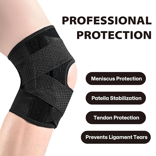 Knee Brace with Side Stabilizers for Knee Pain, Adjustable Knee Support for Meniscus Tear ACL MCL Arthritis Injury Recovery, Breathable Knee Wrap for Men & Women, Workout, Sports (Black, Medium)