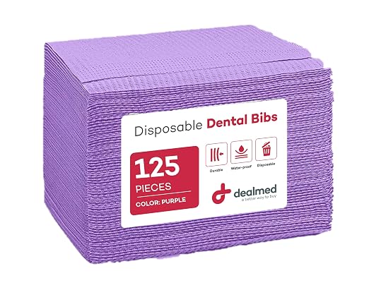 Dealmed Disposable 13.5" x 18" Dental Bibs, 2-Ply Tissue/Poly, Bulk Tattoo Bibs, Great for First Aid Kits and Medical Facilities (Purple, Pack of 125)