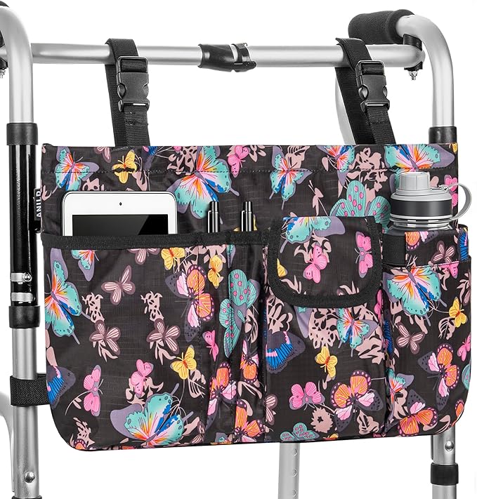 ANILD Walker Bag Basket with Cup Holder, Foldable Walker Bag for Folding Walker Accessories for Seniors Elderly, Walker Storage Bag with Large Capacity