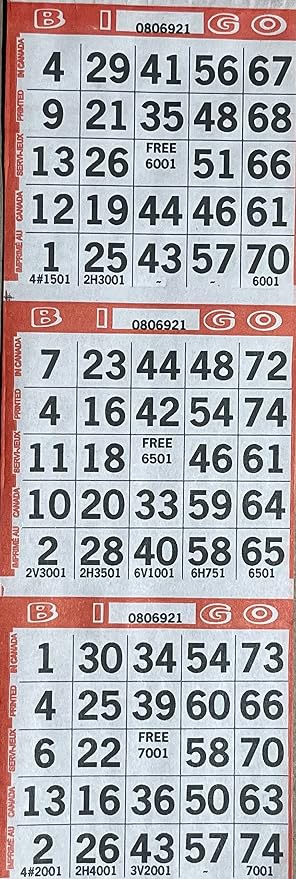 The Ticket Gurus-3 on Bingo Paper Game Cards - 500 Sheets - 4 Inch by 12 Inch Size (Red)