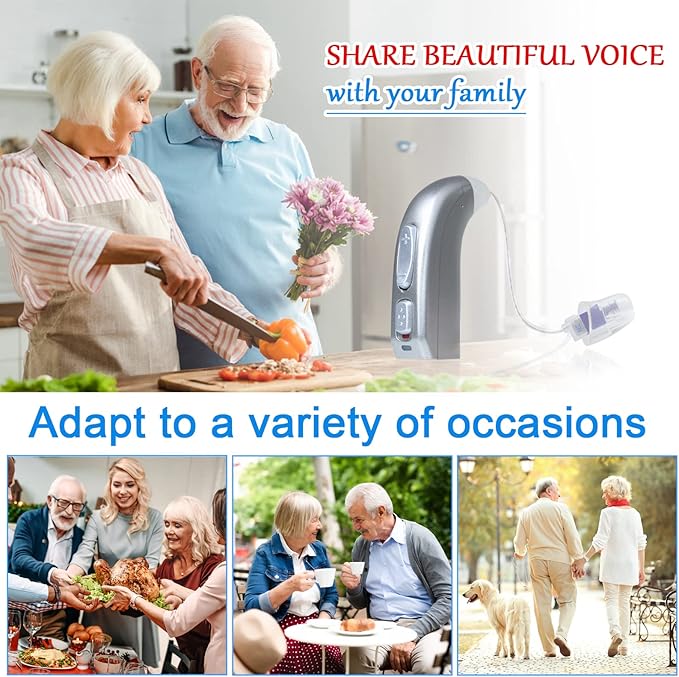 Banglijian Rechargeable Hearing Aid RIC(Receiver in canal) for Seniors and Adults with Digital Noise Cancelling and Feedback Cancellation, Powerful Digital Hearing Aid (Blue-Left Ear)