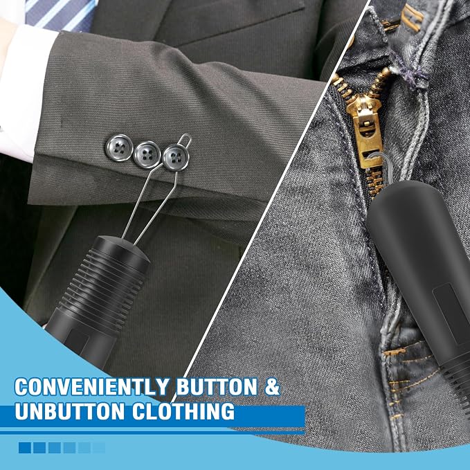 Button Hook for Seniors, Zipper Puller Helper & Shirt Button Helper Tool for Elderly, Arthritis, Zipper Assistant for Dresses, Lightweight Non-Slip One-Hand Zipper Aid Tool (2 Pack)
