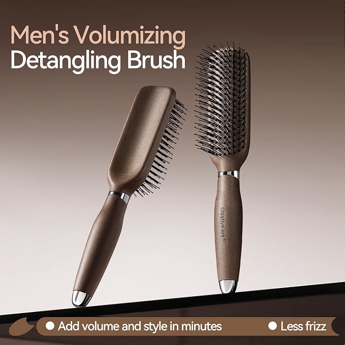 Hair Brush for Men, Detangling& Styling Hairbrush with Dual-Length Bristles | For Wet & Dry Hair, Eliminates Knots & Breakage, Suitable for Women Fine/Thin/ Short/Thick Hair, Vintage Wood Grain