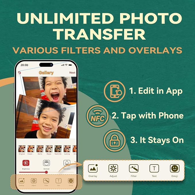 E-Paper Fridge Magnet Classic Plus, E-Ink Battery-Free Instant Photo Style Display, Wireless NFC Picture Frame, Phone-Controlled Acrylic Memo Board for Party/Travel/Home & Gifts, Compatible iPhone 13 and Newer (Green)