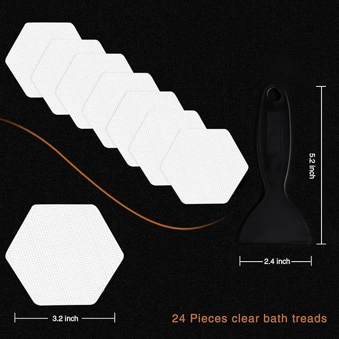 Bathtub Stickers Non-Slip, 12 PCS White Hexagon Safety Shower Treads Adhesive Appliques with Premium Scraper