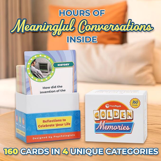 ThinkPsych Golden Memories - Conversation & Memory Game for Seniors | 160 Topics | Reminiscence Therapy | Dementia Activities for Seniors & Alzheimer Support