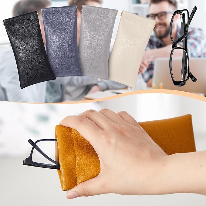 Xuhal 8 Pcs Leather Glasses Case Sunglasses Pouch Eyeglass Case Soft Squeeze Top Portable Travel Glasses Sleeve for Women Men