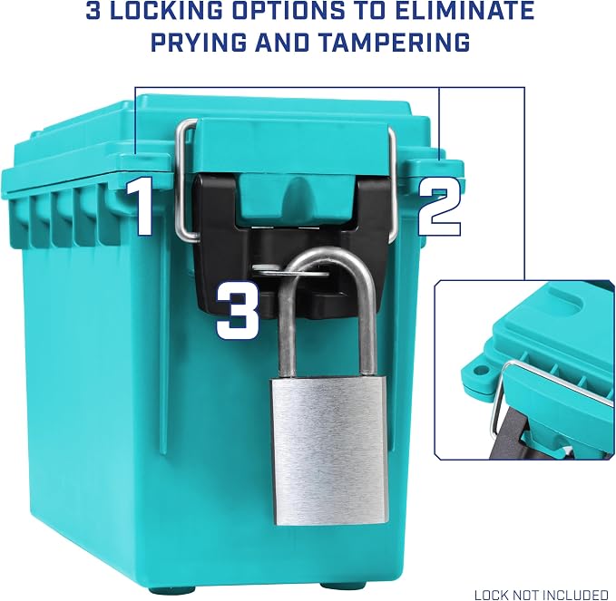 Sheffield 12633 Ammo Storage Box, Stackable .30 Cal Field Boxes, Water and Dust Resistant, Lockable Storage Box with Handle, Secures Hunting Gear, Supplies, and Bullets, Made in USA, Teal,(Pack of 6)