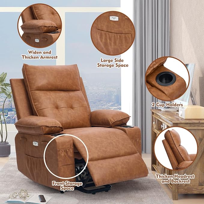 Power Lift Chair for Elderly,Electric Recliner Chair with Vibrating Massage & Heating,Living Room Chair with Thickened armrest,USB Ports,2 Cup Holders