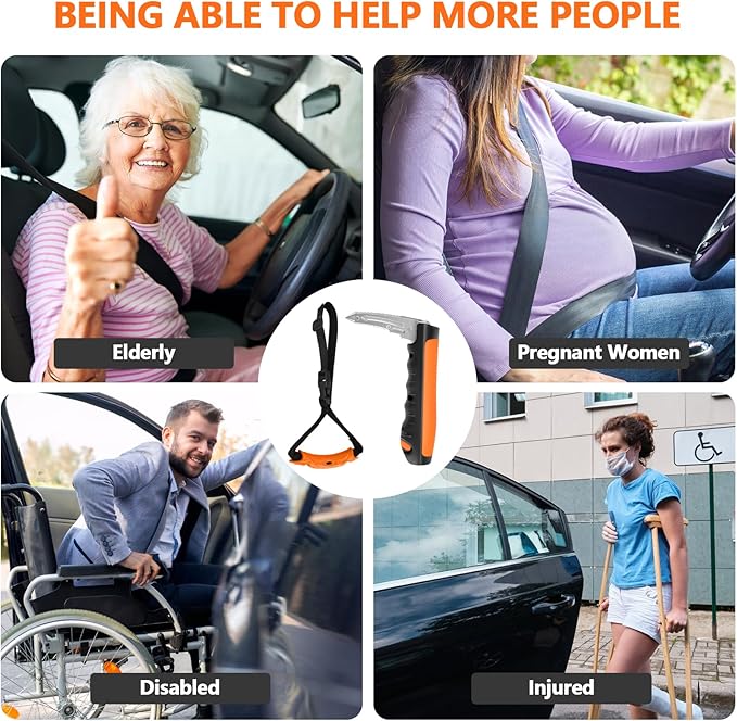 Car Door Handle for Elderly - 2025 New 3-in-1 Car Handle Assist, 2 Pack Auto Cane Portable Vehicle Support Handle Door Assist Bar, Max Load 500 Lbs, Anti-Slip Design (Orange-Car Handle +Strap)