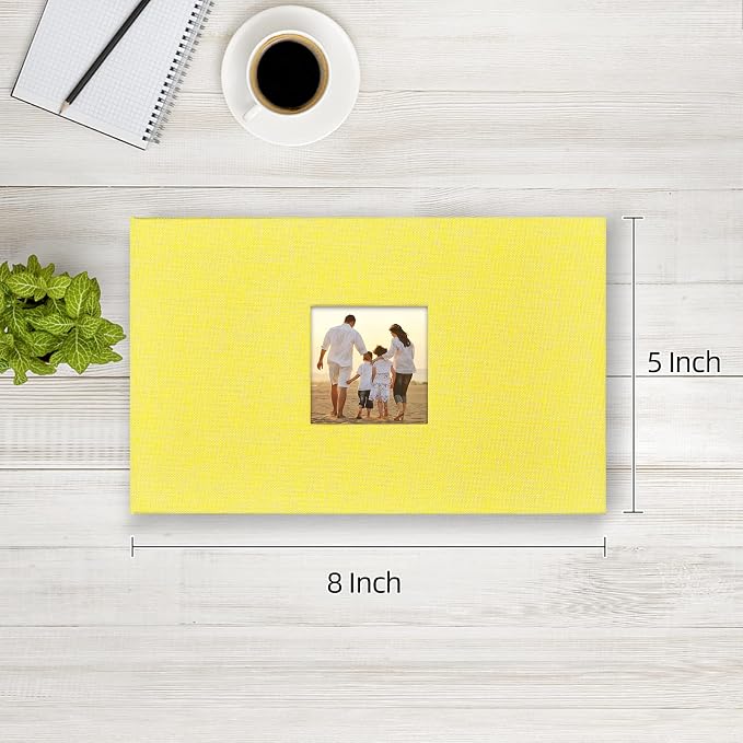 potricher Small Photo Album 4x6 100 Photos Linen Cover Picture Photo Book for Family Wedding Anniversary Baby Vacation (Yellow,100 Pockets)