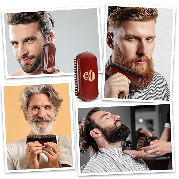 Beard Brush Set for Men | with 100% Boar Bristle Black Walnut Wood Beard Brush, Foldable Beard Brush, Foldable Scissors, Beard Comb