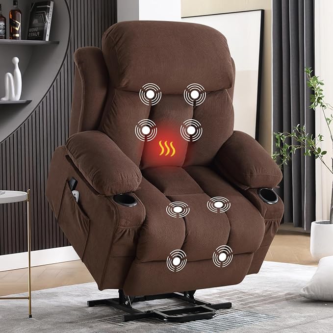 MAHOMICO Power Lift Recliner Chair for Elderly with Vibration Massage and Lumbar Heating,Electric Lift Recliner Single Sofa with Side Pocket,Two Cup Holders and USB Charge Port for Living Room