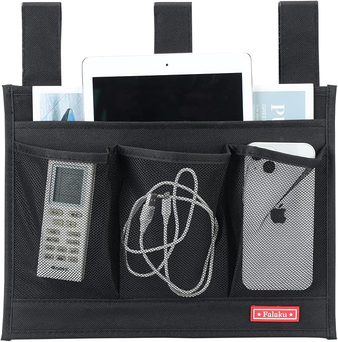 Hanging Bedside Caddy,Bedside Organizer Caddy for Bed Rails(4 Pockets-Black)