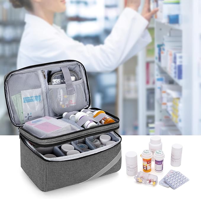Trunab Medicine Storage and Organizer Bag Empty, Pill Bottle Organizer | with Portable Small Pouch, Home First Aid Box for Emergency Medication, Supplements or Medical Kits (Bag Only)