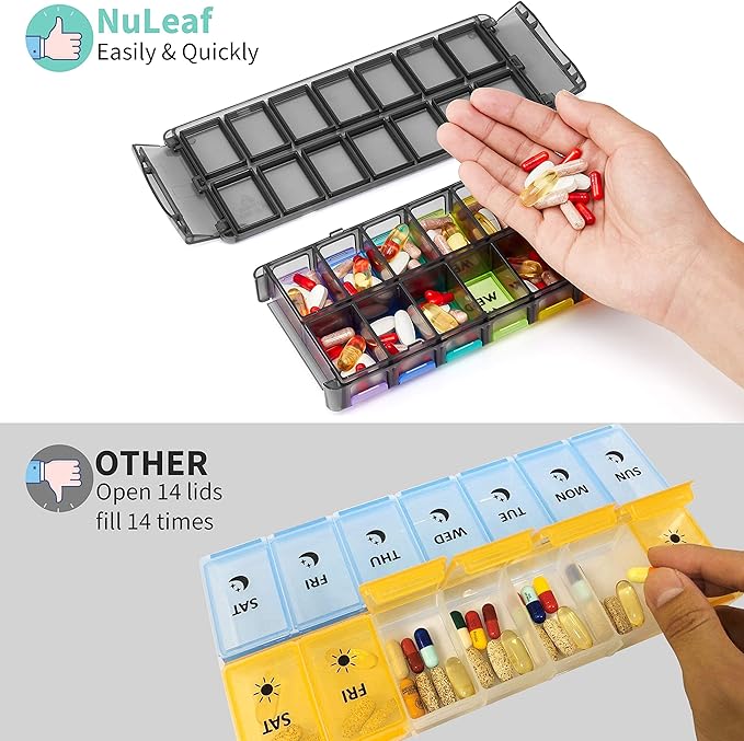 FGcase Large Pill Organizer 2 Times a Day 7 Day AM PM Pill Box Organizer with Lock, Easy Fill and Detachable Design, Travel Medicine Box for Vitamins and Pills, Black Rainbow