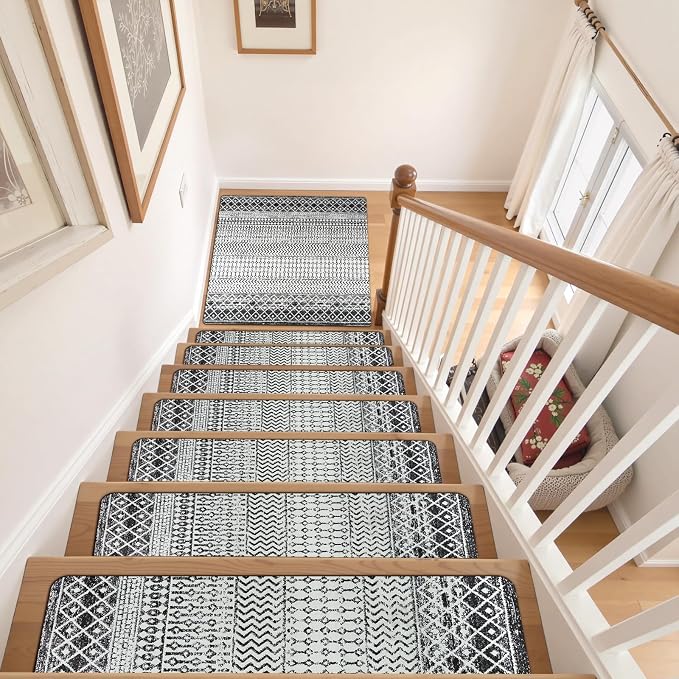 OJIA Stair Treads Non-Slip Landing Mat for Wooden Steps 31"X31" Stair Rug | Square Capet Stair Treads Matching Rug Rubber Stair Runner Anti-Slip Stair Carpet for Stairs