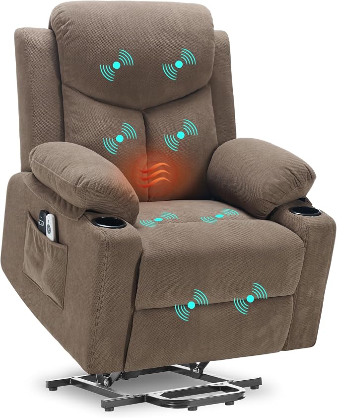 Ketaiyou Electric Power Lift Recliner Chair Sofa with Massage and Heat for Elderly, USB and Type-C Ports, Cup Holders, Infinite Position (Coffee 2, Regular)