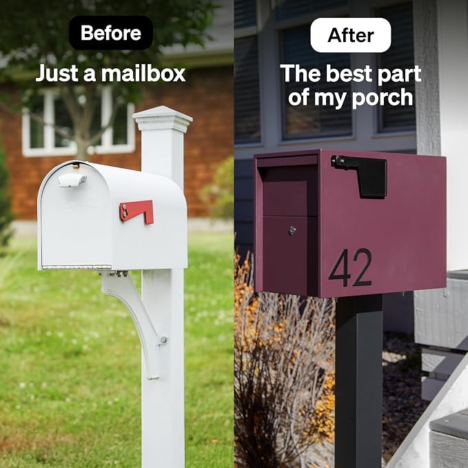 Adoorn Lockable Post Mount Mailboxes for Outside - Large Anti-Theft Locking Mailbox for Packages and Letters - Weatherproof Construction - Durable Steel - 15.5" H x 12" W x 18.5" D - Malbec