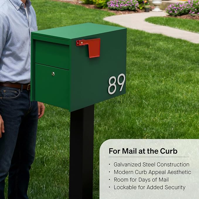 Adoorn Lockable Post Mount Mailboxes for Outside - Large Anti-Theft Locking Mailbox for Packages and Letters - Weatherproof Construction - Durable Steel - 15.5" H x 12" W x 18.5" D - Forest Green