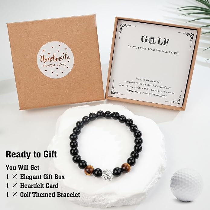 PEALICIOUS Soccer Gifts for Boys Sport Jewelry for Son and Dad | Golf Gifts for Golfers with Natural Stone, Hockey Baseball Bracelet for Boys, Men Soccer Golf Stuff for Team Hockey Bracelet