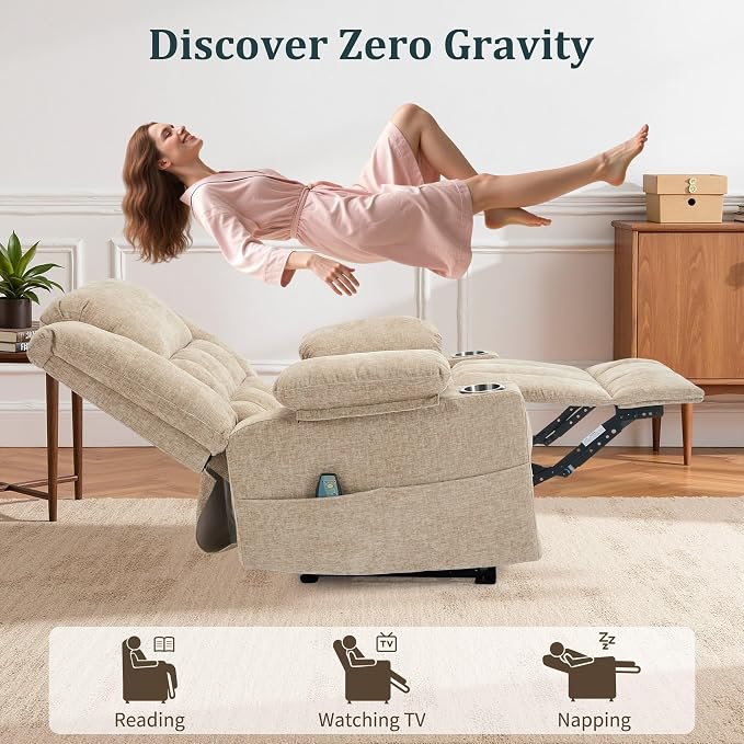 Korser Recliner Chair for Adults, Wall Hugger RV Recliner with Massage and Heating, Zero-Gravity Recliners, Electric Power Recliner Chair for Living Room, Bedroom, Home, Theater Seating (Khaki)