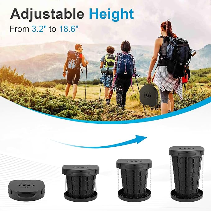imodomio Retractable Portable Toilet Camping Toilet - Adjustable Height Camp Toilet Portable Potty for Camping, Car, Travel, Boat, Beach, Tent and Emergency Use