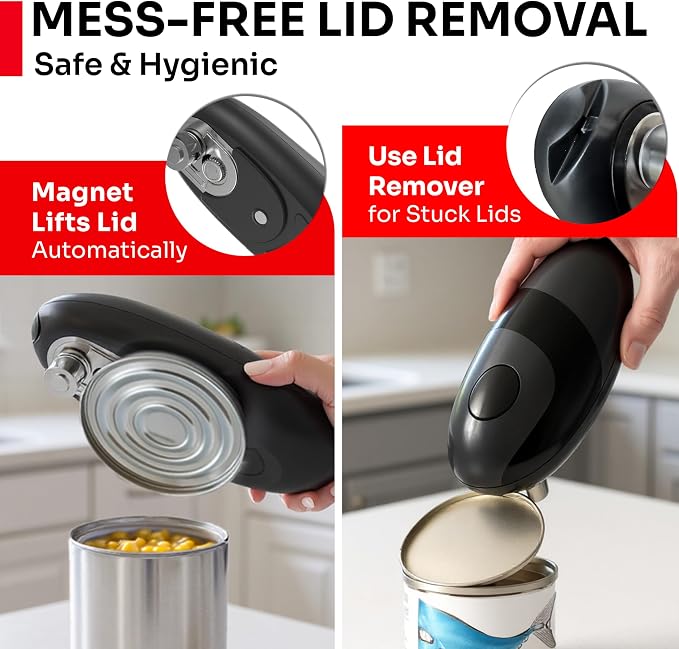 MUELLER HOME SmoothEdge Auto Electric Can Opener, Black | Battery-Operated, One-Touch with Magnet Lid Lifter, Portable Hands-Free Automatic, For Seniors & Arthritis