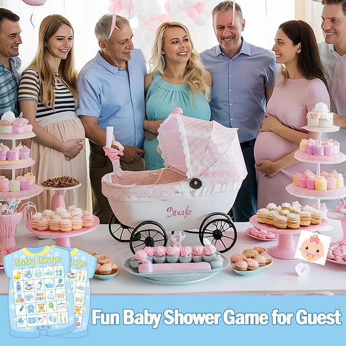 Baby Shower Bingo Cards - 24 Guests Blue Newborn Bingo for Baby Shower Party Supplies