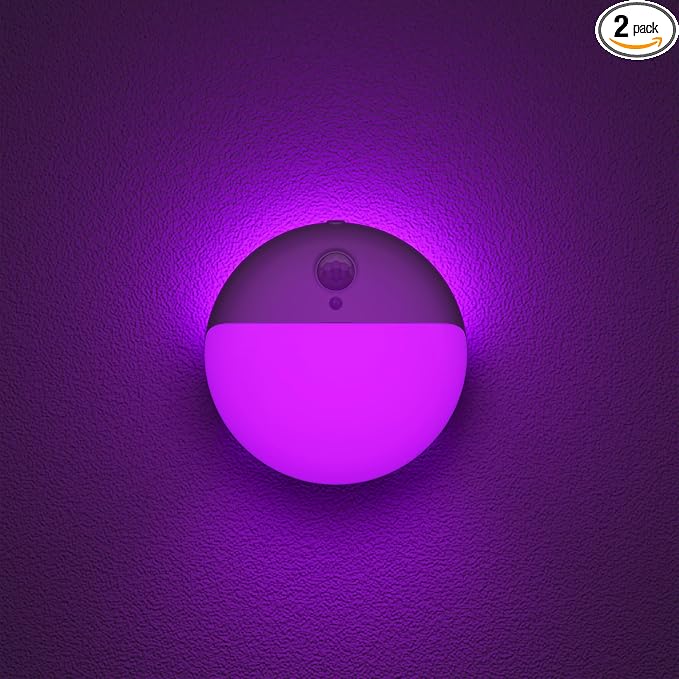 Purple Motion Sensor Night Light Battery Operated, Dim Sticky Light | 2 Pack, 3 Modes, Dimmable 1-15lm, Soft Glow, Wireless Motion Activated Violet Light for Girls, Bathroom, Bedroom, Adults
