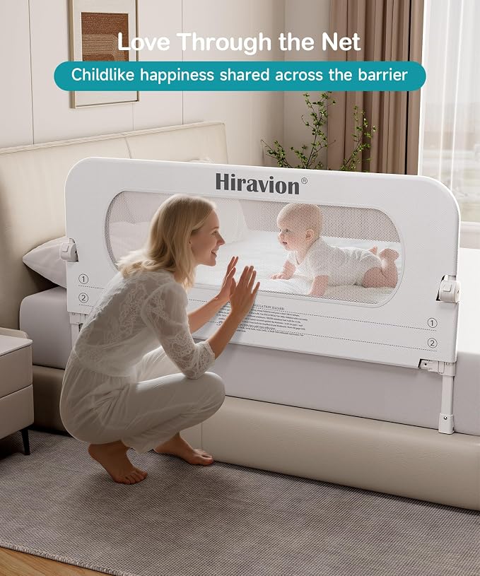 Bed Rail for Toddlers - 59 Inch Foldable Baby Guard | Height Adjustable | Foldable | Fits Full/Queen/King/Twin Beds | U-shape base provides Safety sleep protection | White