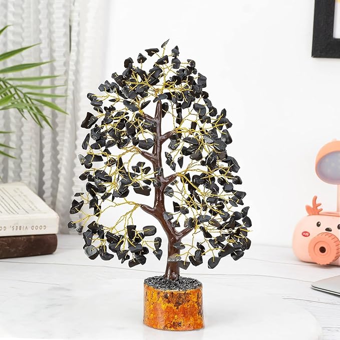 Black Tourmaline Gemstone Tree of Life - Crystal Tree for Positive Energy, Handmade Chakra Tree, Feng Shui Decor - Good Luck Gem Bonsai, Money Tree, Wealth & Prosperity, Spiritual Mystical Gift