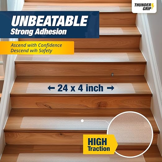 Clear Stair Treads Non-Slip Indoor 24" x 4" 18-Pack - Stair Grips for Wood