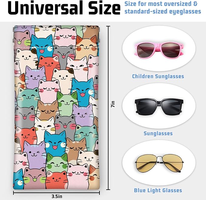 Soft Sunglasses Eyeglass Glasses Case,7x3.5inch Portable PU Leather Squeeze Top Holder Bag Pouch for Women Men