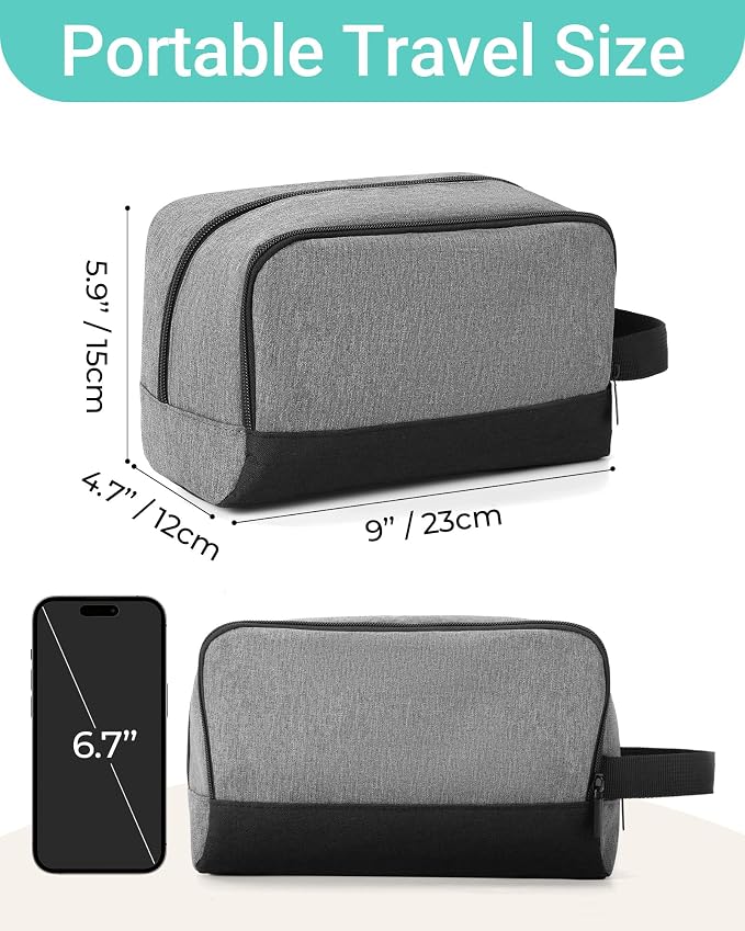 Elviros Travel Toiletry Bag for Men Hanging Dopp Kit Shaving Bag Toiletries Organizer Small Toiletry Bag for Traveling (Grey&Black,Large)