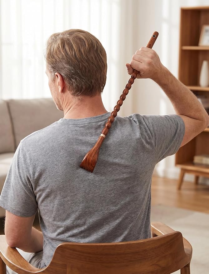 Tomorotec 100% Kevazingo Wood Back Massager for Itching Relief, Long Sturdy Therapeutic Bamboo Back Scratchers, Body Relaxation Massager