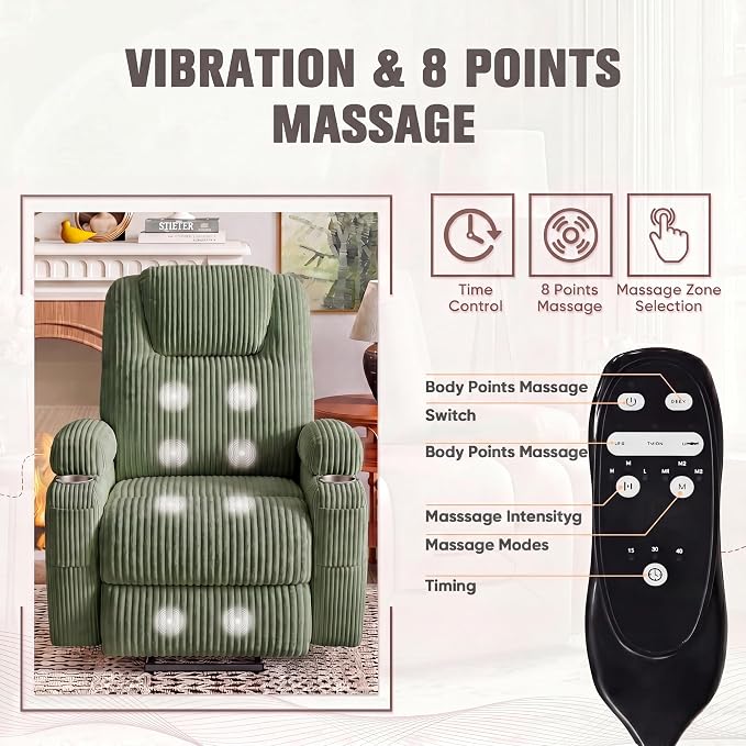 Flamaker Power Lift Recliner Chair Electric Lift Recliner for Elderly | Power Lift Recliner Chair with Cup Holders Side Pockets for Living Room (Corduroy, Green)