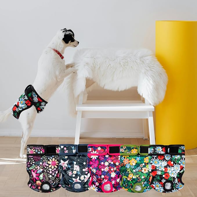 Tuiskusa Reusable Washable Dog Diapers Female, Highly Absorbent Doggie Diapers, Size Adjustable Puppy Diapers for Dog Period Panties(5 Pack)